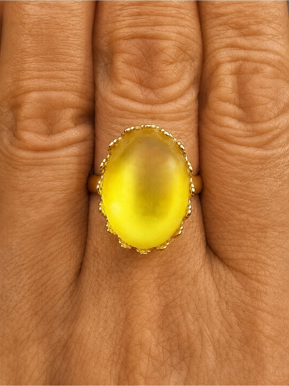 Vintage Yellow Sea Glass Ring - Adjustable